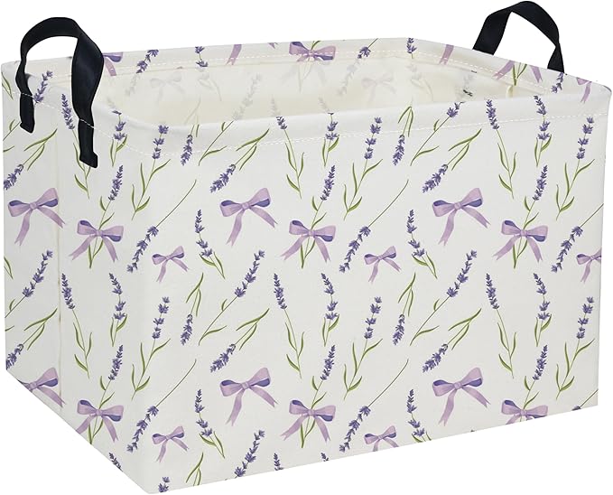 Rectangle Girls Baskets Flower Basket Cute Storage Bin Organizer Box for Room Decor Gift Basket(Purple flowers) by DDBASKET