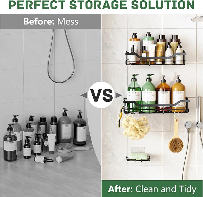 OMAIRA 3-Pack Shower Caddy with Soap Holder, Adhesive Rustproof No-drill Strudy Loading Inside Shower Organizer Shelves Rack Storage Bathroom Organization for Smooth Wall Glass Tile (Large) - Image 6