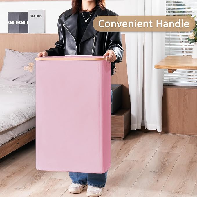 Vincona Slim Laundry Basket with Lid, Narrow Dirty Clothes Hampers for Laundry with Handle, Skinny Laundry Bin for Laundry Room, Dorm, Bedroom and Bathroom, 19.8 Gallon (75L) Pink - Image 5