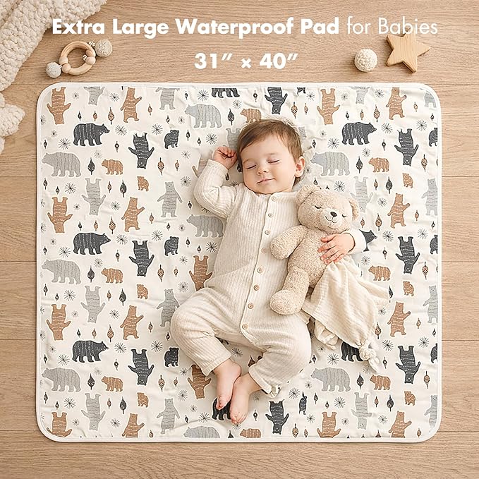 Baby Waterproof Bed Pad Washable Mattress Pad Reusable Underpads Bed Wetting Incontinence Cover for Baby Toddler Children and Adults-Gray Sky