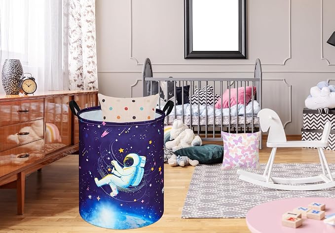 Collapsible Kids Laundry Basket Clothes Hamper, Foldable Storage Organizer Bin, Toy Clothes Storage with Handles for Boys Girls Bedroom, Room Decor Astronaut - Image 5