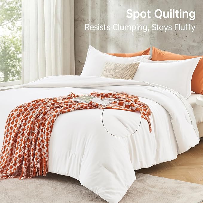MUXHOMO Queen Comforter Set, All Season Ultra Soft Down Alternative Bedding - 3 Piece Lightweight Bed Set Includes 1 Comforter (90"x90") and 2 Pillow Shams (20"x26"), Wihte