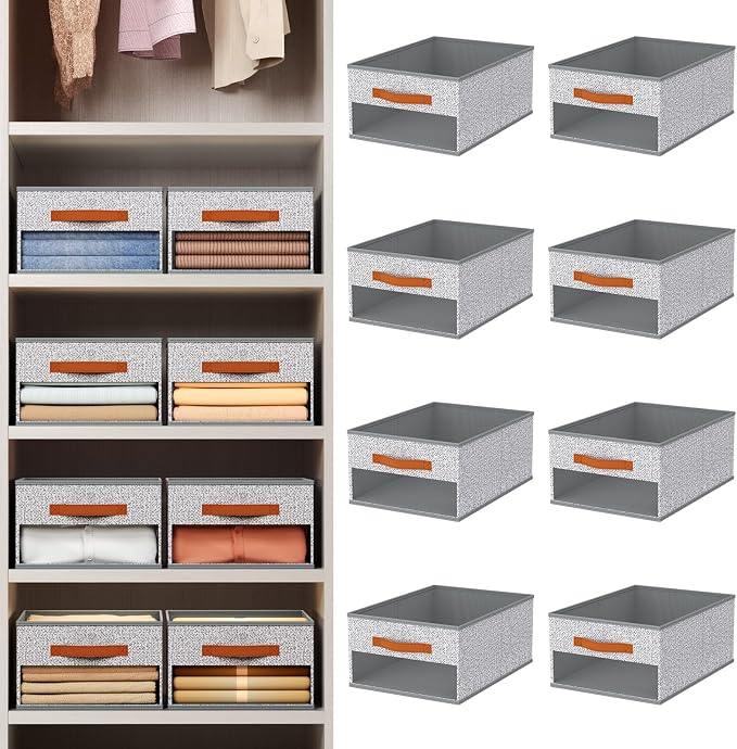 Homsorout Drawer Organizers and Storage - 8 Pack Foldable Pants Organizer with Clear Window & Handles, Fabric Closet Organizer for Clothes, Jeans, Sweaters, Towels, T-shirt, Scarf (Ant Light Gray) - Image 2