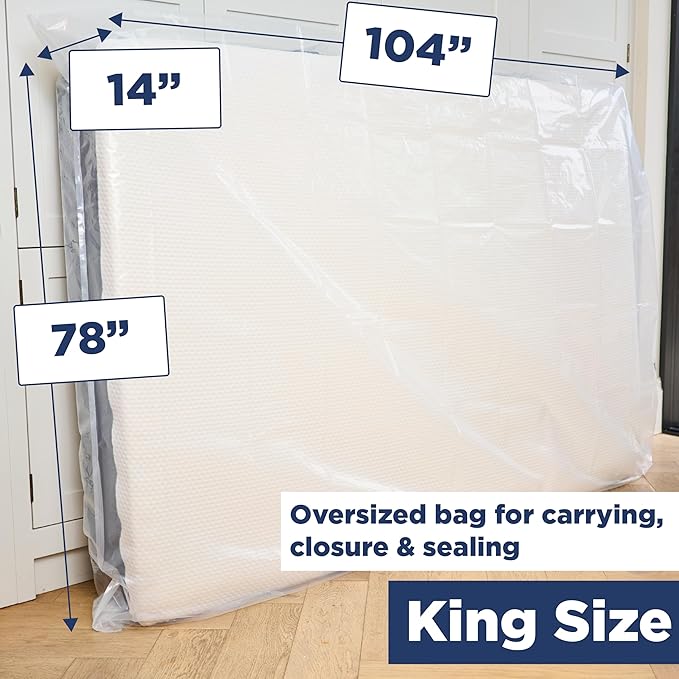 King Mattress Bags for Moving, King Size Mattress Bag for Storage, Plastic Cover for Bed Storage & Disposal, Matress Bag Protector XL - 78 x 104 x 14 inch