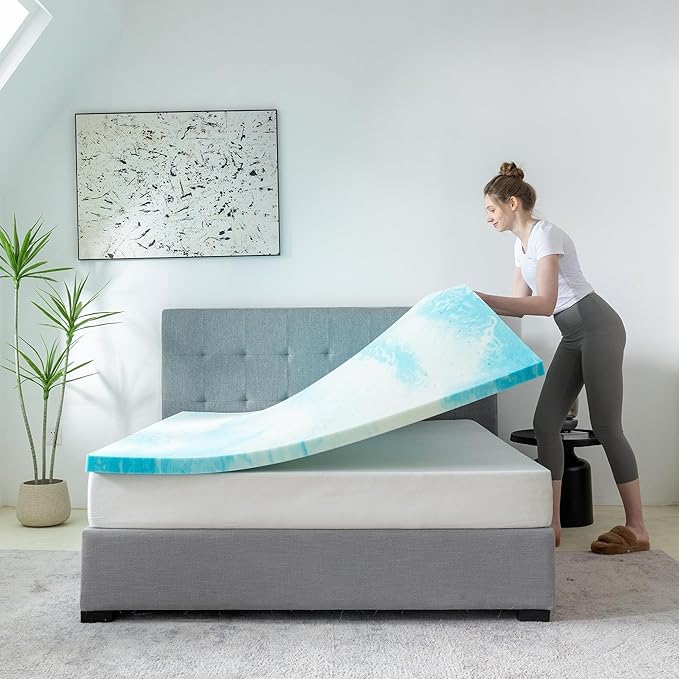 MLILY 4 Inch King Memory Foam Mattress Topper with Gel Infusion, Cooling Pad in a Box, CertiPUR-US Certified, 76”x80”, Blue