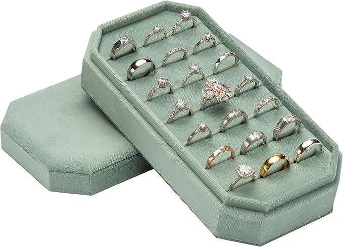 Velvet Ring Organizer Display Tray Jewelry Box Earring Holder Case for Wedding Birthday Christmas Day (Emerald Green) by COWFEX