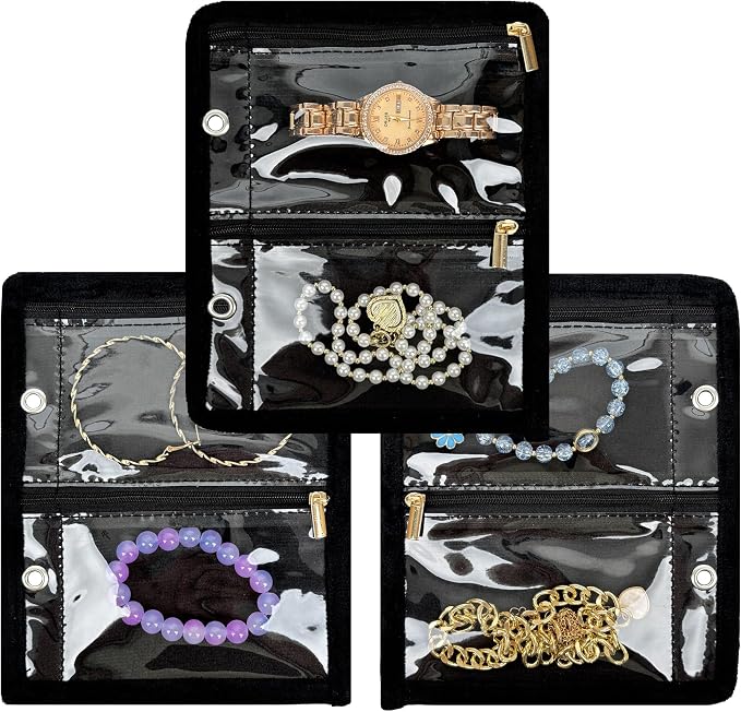 Travel Jewelry Organizer Case,Jewelry Bags for Traveling, Jewelry Binder with 24 Pcs Clear Zipper Velvet Pouches (Inner Pages, 3 PCS) by LingLingo