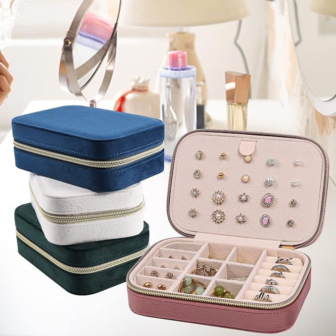 Dajasan Velvet Jewelry Box, Small Travel Jewelry Case, Portable Travel Jewelry Organizer Box for Women Girls (Pink) - Image 7