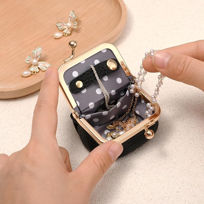 Zivyes Mini Jewelry Box Travel Small Coin Purse Organizer Case Genuine Leather Tiny Size (Black1) - Image 4