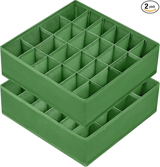 Joyoldelf Sock Drawer Organizer Divider 2 Packs Underwear Organizer, 24 Cell Closet Organizers and Storage Organizer Sock Holders Organizers for Storing Socks, Handkerchiefs, Ties, Belts (Green) by APPRECIATELIFERELAXYOURSOUL