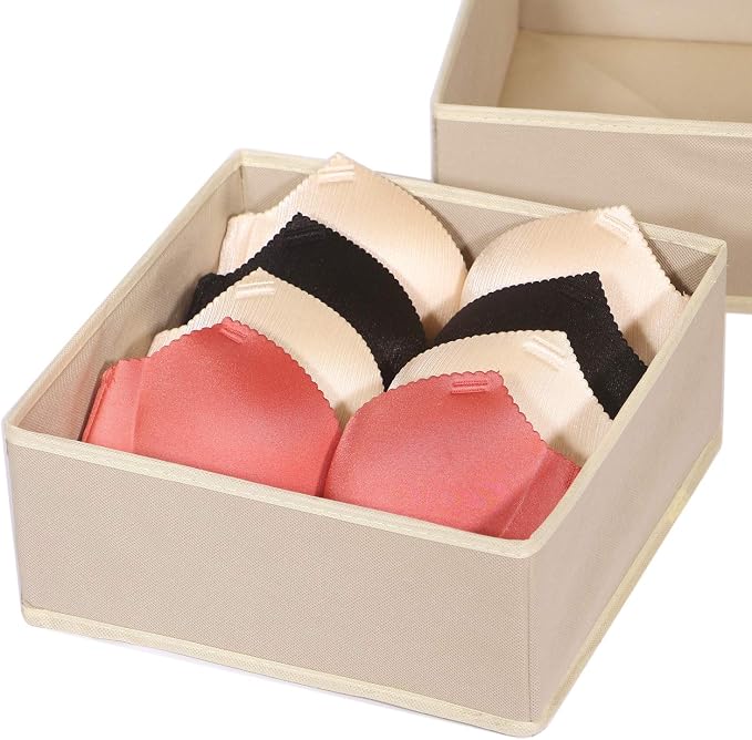 DIOMMELL 4 Pack Foldable Cloth Storage Box Closet Dresser Drawer Organizer Fabric Baskets Bins Containers Divider for Clothes Underwear Bras Socks Clothing,Beige 400 - Image 7