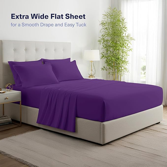 Kickoff Viscose Bamboo Sheets California King Size 4-pc 100% Organic Bamboo Viscose Bed Cooling Sheets Cal King Set Cool Bedding for hot Sleepers Sheet, Flat, Fitted, Pillowcases (Purple, CK)