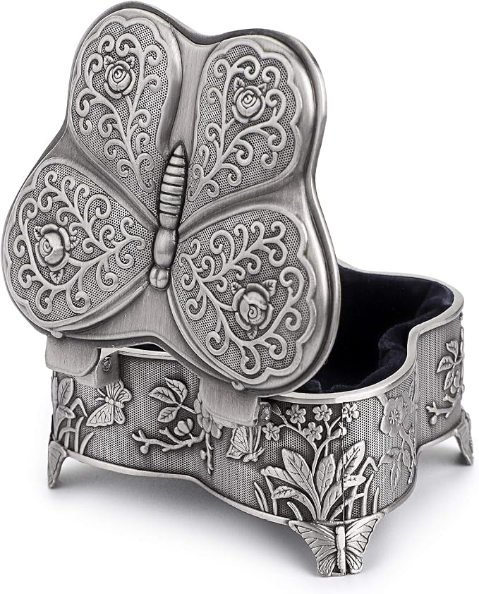 Hipiwe Vintage Metal Jewelry Trinket Box - Butterfly Shape Jewelry Organizer Treasure Chest Ring Holder, Earrings Necklace Storage Box Keepsake Box for Women - Image 4