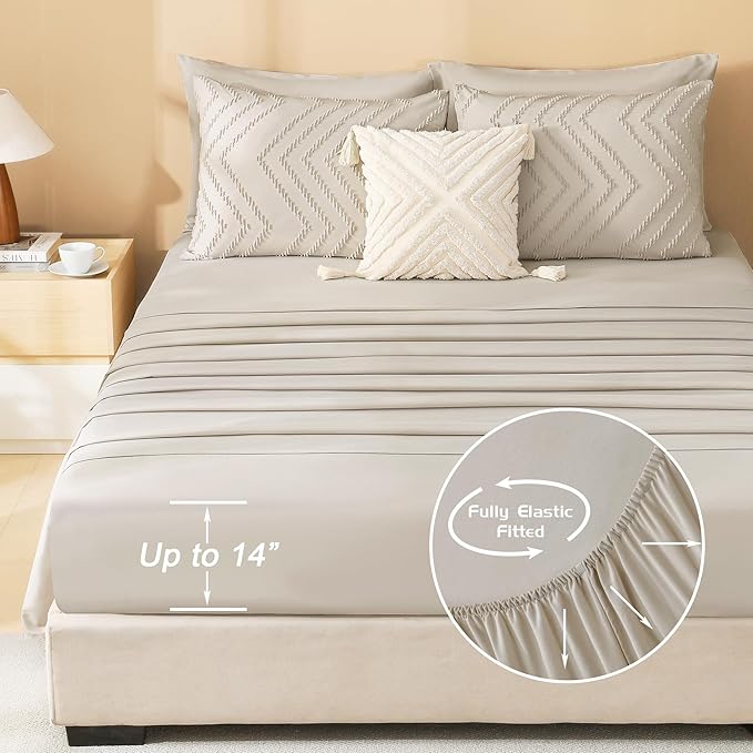 Litanika Oversized Queen Size Comforter Set with Sheets Oatmeal - 7 Pieces Bed in a Bag Oversized King Boho Tufted Complete Bedding Sets with Comforter, Sheets, Pillowcases & Shams