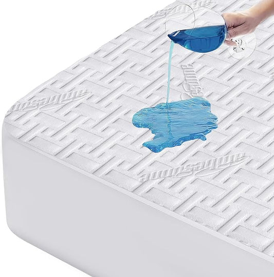 Ambesonne Fitted Non-Slip Mattress Protector with 8''-21'' Deep Pocket 100% Waterproof 3D Air Fabric Fiber Cover Soft and Noiseless Bed Pad for a Hotel Quality Comfortable Sleep, King