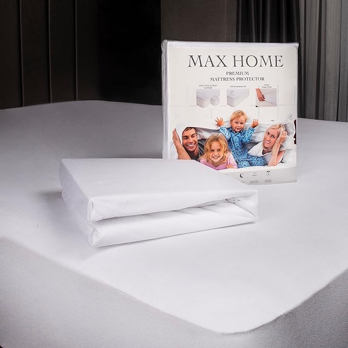 Premium 100% Waterproof Mattress Protector Twin XL Size, Absorbent, Cotton, Bed, Breathable Fitted Mattress Cover with Stretchable Pockets, Cover Smooth Soft Noiseless Washable