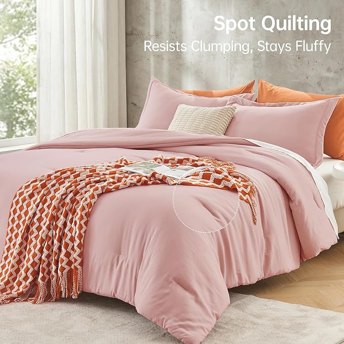 MUXHOMO King Size Comforter Set, All Season Ultra Soft Down Alternative Bedding - 3 Piece Lightweight Bed Set Includes 1 Comforter (104"x90") and 2 Pillow Shams (20"x36"), Rose Gold
