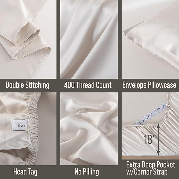 Bella Coterie Luxury Bamboo Viscose Split King Size Sheet Set | 2 Fitted Sheets for Sleep Number & Adjustable Beds | 100% Organically Grown | Cooling & Ultra Soft | 18” Deep Pocket [Vanilla Cream]
