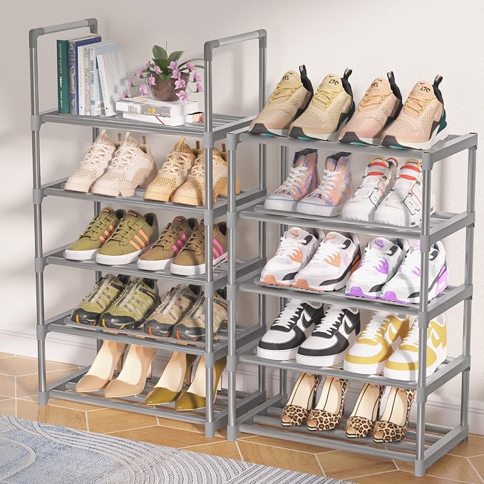 OYREL 10-Tier Metal Shoe Rack, Narrow Shoe Rack Organizer, Sturdy Shoe Shelf for Closets, Entryway, Bedroom, Garage - Silver - Image 8