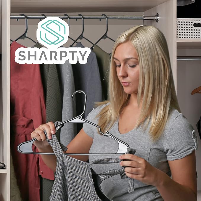 Sharpty Plastic Hangers Clothes Hangers for Clothing, Closet, Coats & Shirts - Notched, Durable & Space Saving - For Everyday Standard Use, Room Essentials & Basics - 35 Pack – Black - Image 9