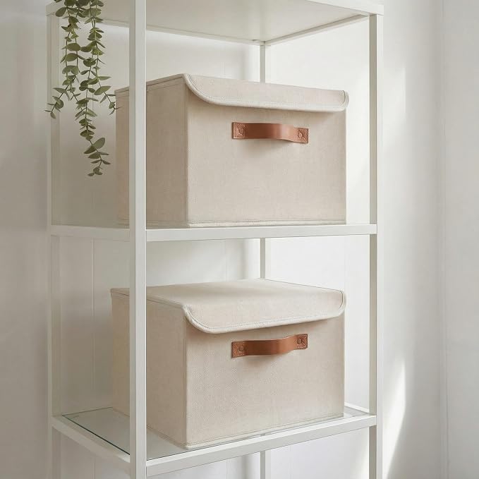 ZICOTO Decorative Linen Storage Boxes with Lids - Large Set of 2 Organizer Bins for Your Home Decor - The Perfect Container to Safely Store Photos, Documents and Memory Box Keepsakes in Style by ZICOTO