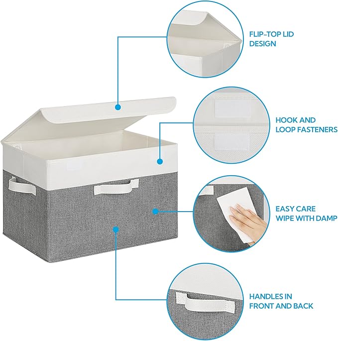 GRANNY SAYS Large Storage Bins with Lids, Collapsible Storage Box, Storage Basket for Shelves, Decorative Storage Bins, Toy Storage, Closet Organizers, White/Gray - Image 3