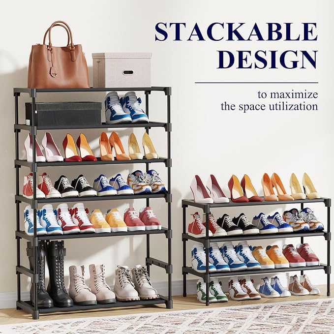 Kitsure Shoe Rack - Non-Woven Shoe Rack Shelf, Shoe Organizer for Closet, Entryway, Garage & Corridor, Stackable Shoe Shelves, 27.5" Wide - 5 Tier, Black - Image 5