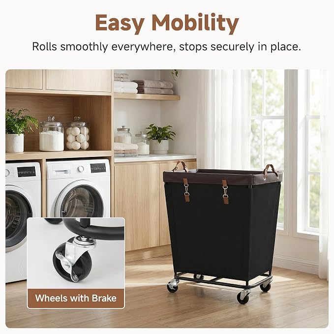 StorageWorks 210L Laundry Basket with Wheels, Extra Large Rolling Hampers for Clothing Organizer, Dirty Clothes Basket for Hotel, Home, Closet, Dorm, Black - Image 4
