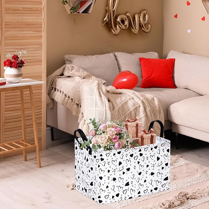 MAIZMZ Girls Empty Gift Basket Heart Print Storage Cube for Women, Closet Shelf Organizer Bins with Handles Nursery hamper Kids Toys Books Box Room Deco - Image 8