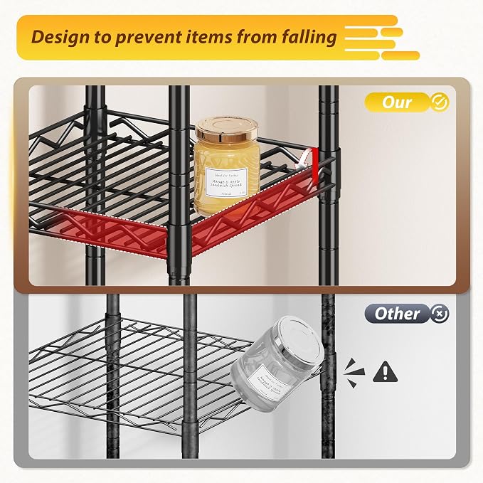 5 Tier Metal Shelving Unit Adjustable Storage Shelves:Wire Shelves Storage Rack Standing Bathroom Shelf and Narrow Small Shelf for Kitchen Pantry Closet Laundry Dorm Office 12''Wx12''Dx49''H Black - Image 5