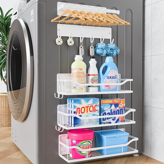 Multifunctional Magnetic Shelf for Washing Machine, Refrigerator, Microwave, and Any Metal Surface, Powerful Magnetic Shelves Include Magnetic Paper Towel Holder, Unique Hollow Design (5 pcs - White) by MIMIyasha