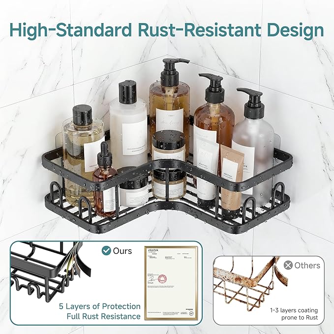 Veken Corner Shower Caddy 4-Pack, Advanced Rustproof Design, No Drilling Adhesive Shelves, Rack with Soap Holder, Large Capacity Bathroom Organizers and Storage, Wall-Mounted Kitchen&Home Decor,Black - Image 3