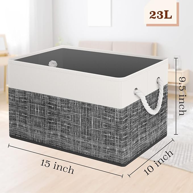 StorageTastic Storage Bin,Collapsible Storage Basket For Organizing,Large Storage Boxes With Rope Handles,Storage Containers,White & Black,6 Pack - Image 2