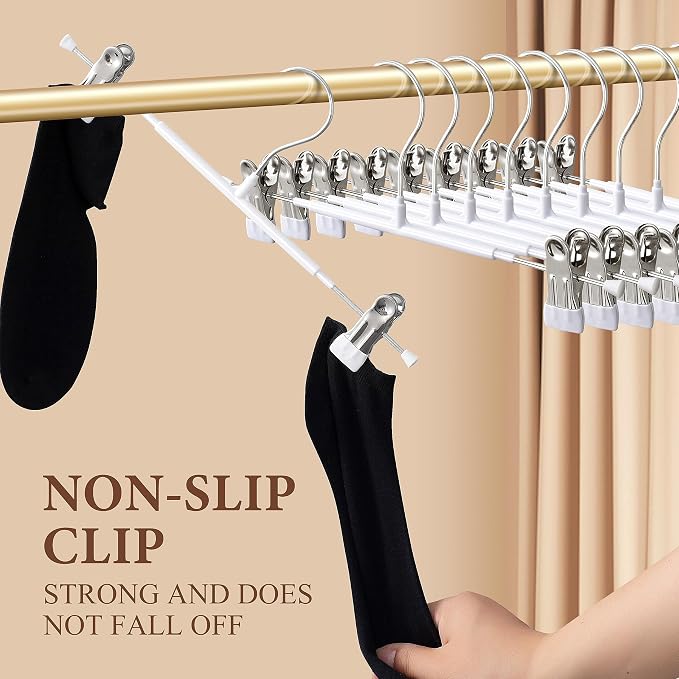 Pants Hangers with Clips 20 Pack Adjustable Skirt Hangers for Women Non-Slip Trousers Hanger for Jeans Clothes Hangers for Pants Heavy Duty Space Saving Shorts Hangers,White,12Inch - Image 2
