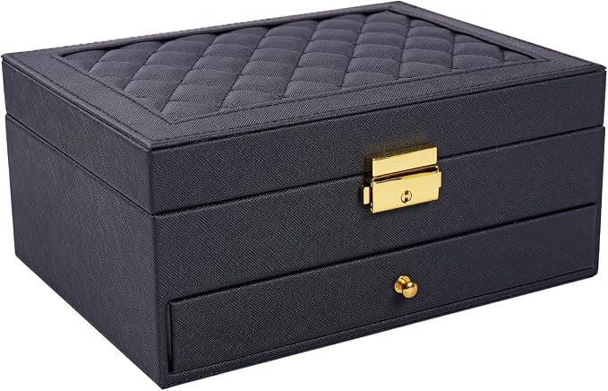 coobest Jewelry Box, 2 Layer Jewelry Organizer with Velvet Earring Organizer, Jewelry Holder Organizer Travel, White Jewelry Boxes for Women, Jewelry Boxes & Organizers for Girls, Black by Coobest