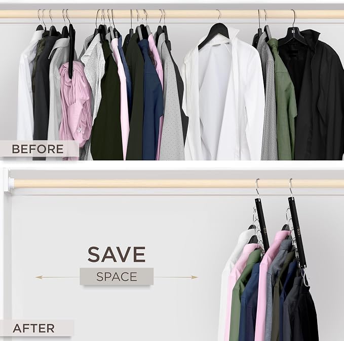 MORALVE Space Saving Hangers for Closet – 4 Pack European Beechwood 6-Tier Shirt Organizer with 360° Swivel Hook – Collapsible Clothes Hanger for Closet Organization (Hangers Not Included) - Image 3