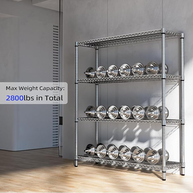 M MZG 2800 LBS 59" W 4 Tier Storage Shelves Rack Metal Wire Shelving Unit, Storage Standing Shelf Organizer for Laundry Bathroom Kitchen Pantry Garage Utility Room, Chrome 17.7" D x 59.1" W x 70.4" H - Image 7