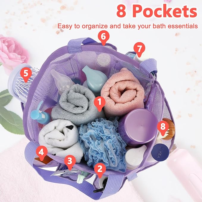 Fammart Mesh Shower Caddy Portable for College Dorm Room Essentials, 8-Pocket Large Shower Basket Tote Bag with 2 Handles for Toiletry, Bathroom, Beach, Camp, Gym - Image 4