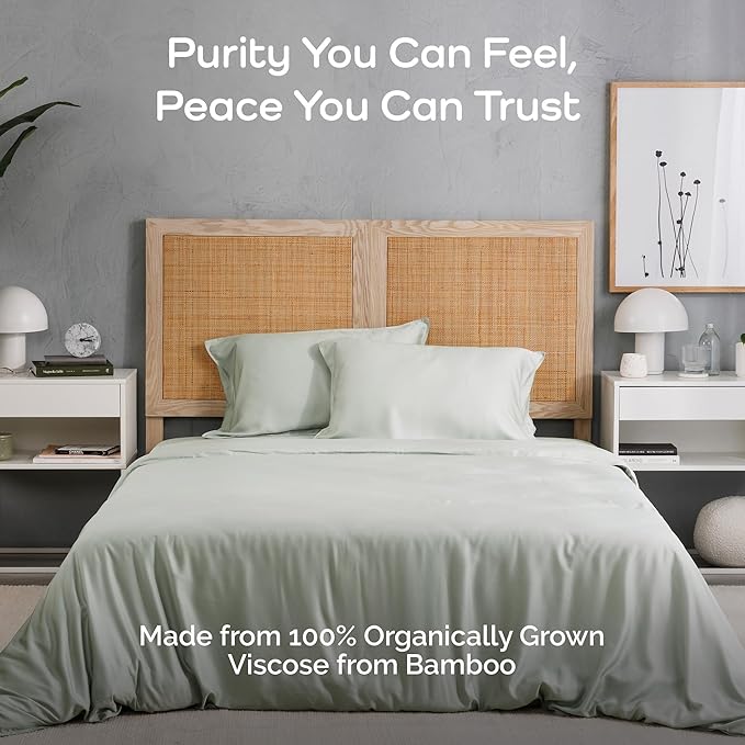 Viscose Bamboo Sheets - Cal King Sheet Set 4PC - Cooling Sheets for Hot Sleepers with Moisture Wicking Technology - Silky Soft 18 Inch Deep Pocket - Sage 72"x84"