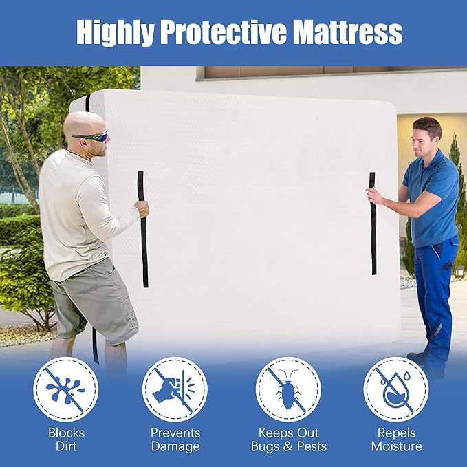 Mattress Bags for Moving and Storage with 8 Handles - Mattress Cover for Moving - Heavy Duty, Strong Zipper Closure, Moving Supplies & Moving Bag - Semi-Transparent, Twin