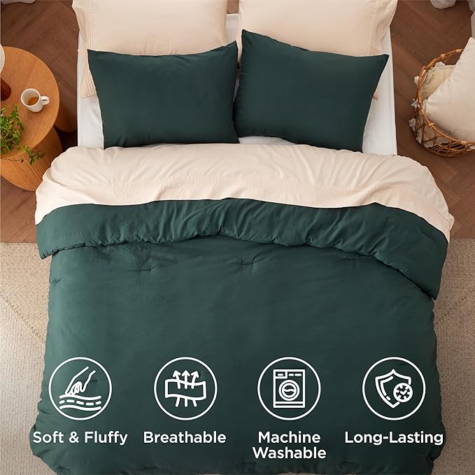 Bedsure California King Comforter Set, Forest Green Soft Prewashed Bedding for All Seasons, 3 Pieces GentleSoft™ Bed Set, 1 Lightweight Comforter (104"x96") and 2 Pillowcases (20"x36")