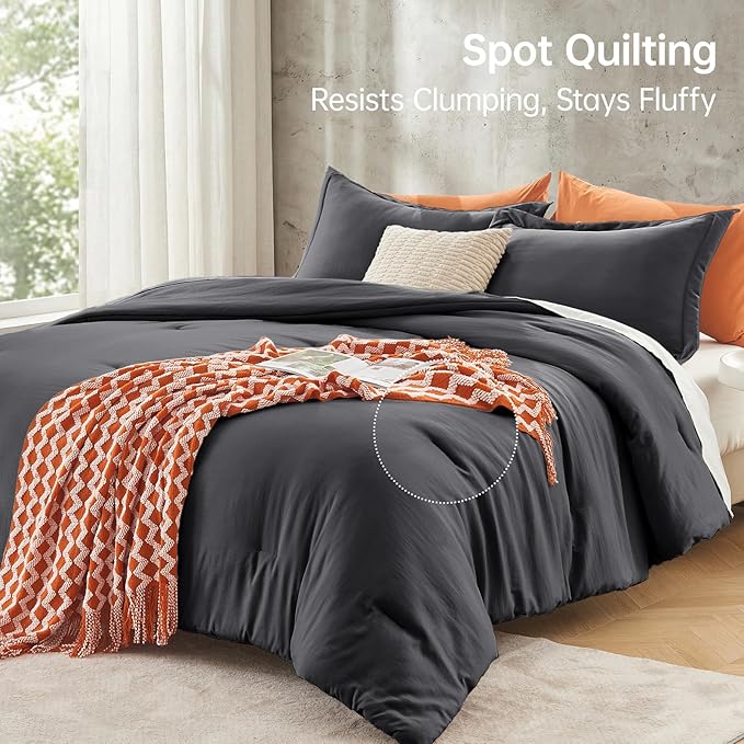 MUXHOMO Queen Comforter Set, All Season Ultra Soft Down Alternative Bedding - 3 Piece Lightweight Bed Set Includes 1 Comforter (90"x90") and 2 Pillow Shams (20"x26"), Dark Grey