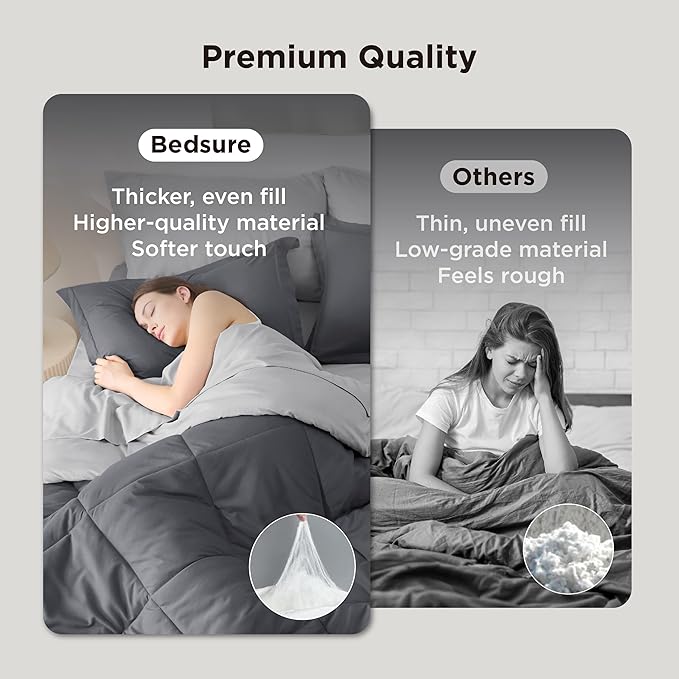 Bedsure King Size Comforter Set - 7 Pieces Reversible Dark Grey Bedding, King Size Bed Set for All Seasons, Bed in a Bag with Down Alternative Comforter, Sheets, Pillowcases & Shams