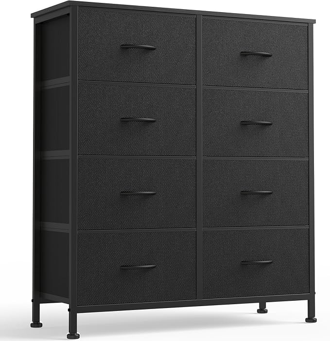 OLIXIS 8 Drawer Storage Dresser with Wood Top - Wide Fabric Chest Organizer for Bedroom, Closet, Living Room,Tower Cabinet, TV Stand, Hallway Entryway Furniture,Black by OLIXIS