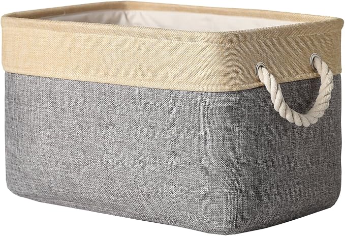 TheWarmHome Storage Basket - 15.7L×11.8W×8.3H 1 Pack Large Baskets for Organizing Shelves, Storage Bins for Clothes Book Shelf Home Fabric Storage Cubes (Gold and Grey) by TheWarmHome