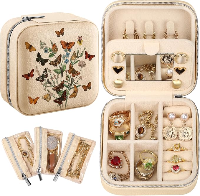 Bistup Travel Jewelry Case - Small Jewelry Organizers and Storage Box for Women Girls Teens Cute Traveling Jewelry Holder with Mirror Little Tiny Compact Flower Modern Unique Aesthetic Pretty by Bistup