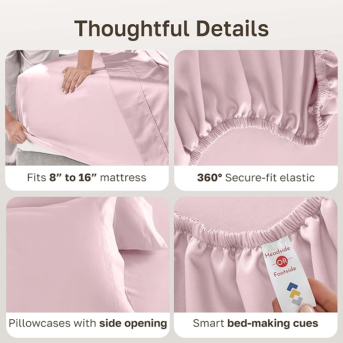 California Design Den - Luxury Full Size Sheet Set - 100% Cotton, 600 Thread Count Deep Pocket Full Size Bed Sheets, Sateen Weave - Blush Pink