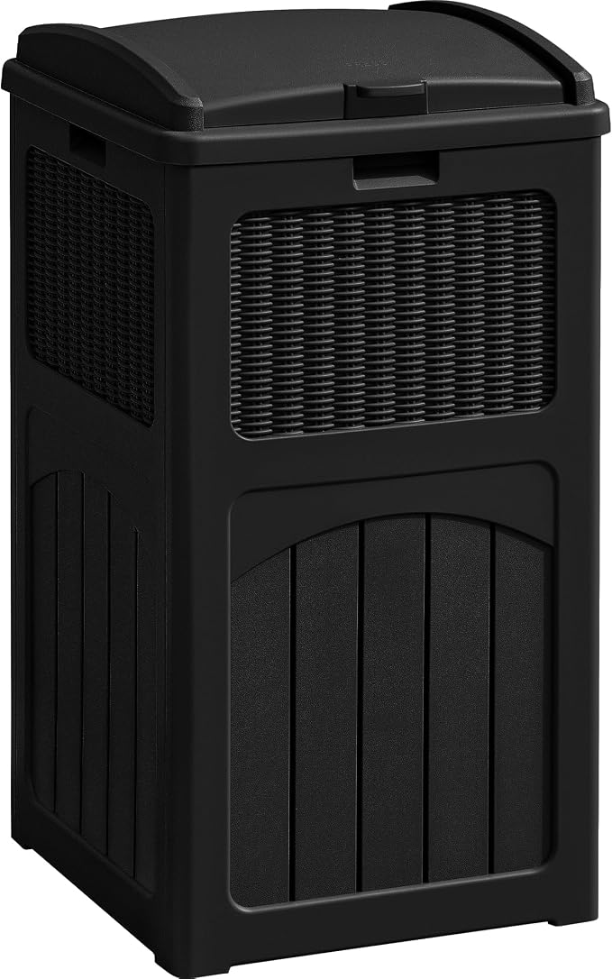 Greesum 33 Gallon Outdoor Trash Can with Lid, Waterproof Resin Garbage Bin for Hideaway, Deck, Patio, Black by BuynowfromGreesum