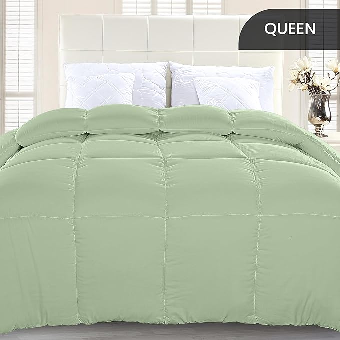 Utopia Bedding Queen Comforter Duvet Insert, Quilted Sage Green Comforter with Corner Tabs, Box Stitched Down Alternative Comforters Queen Size 88 x88 inches