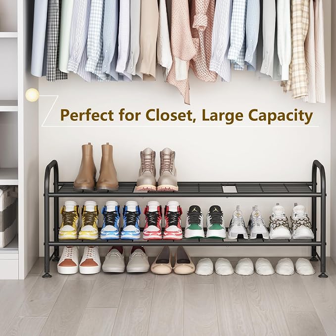 LINZINAR Shoe Rack 2 Tier Storage Organizer for Closet Entryway Metal Black - Image 4